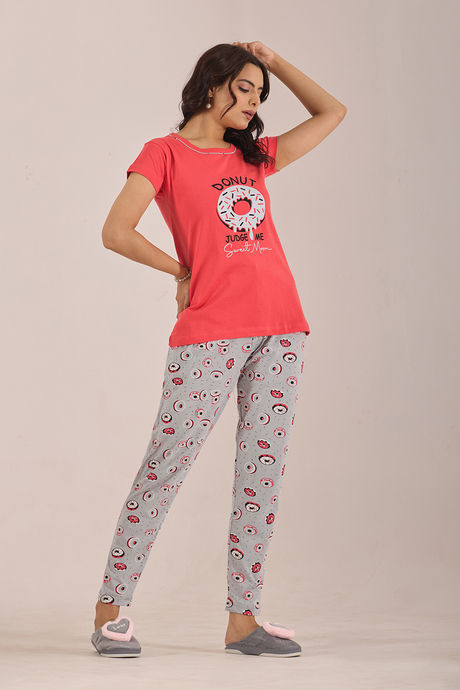 Sweet Moon Knit Cotton Pyjama Set - Lightgrey Lightpeach — image 3